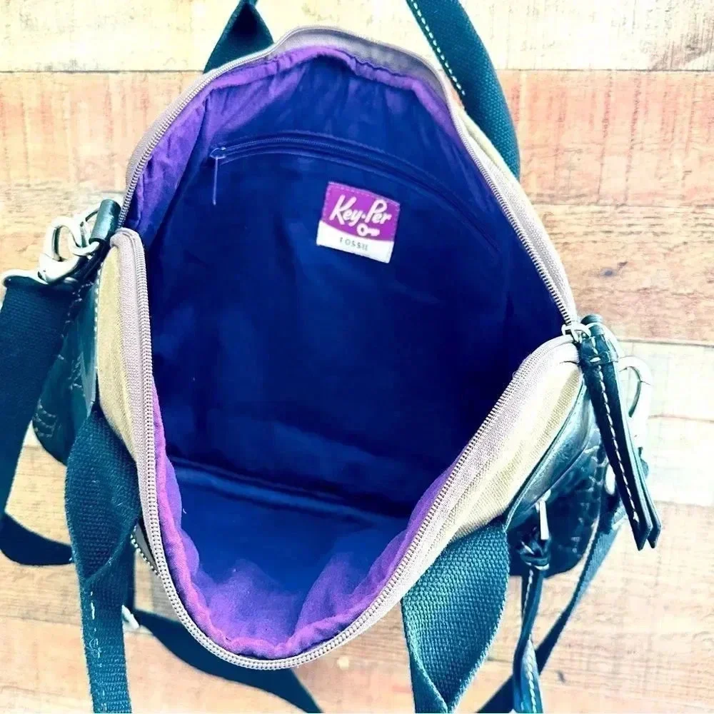 Fossil Key-Per Quilted Padded Laptop Messenger/Crossbody Bag